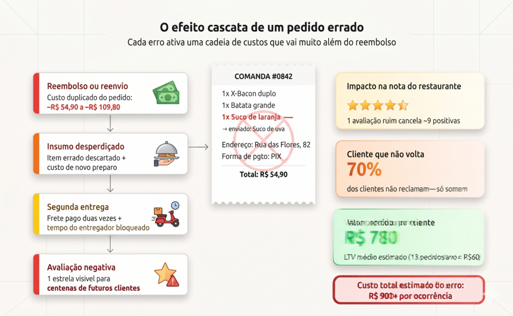 O efeito dominó que o pedido errado causa em toda cadeia do delivery.