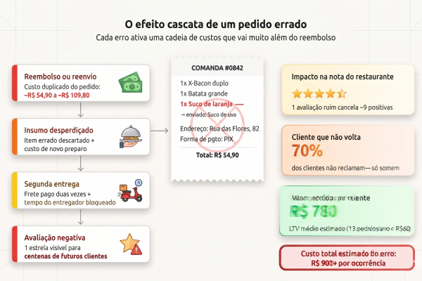 O efeito dominó que o pedido errado causa em toda cadeia do delivery.