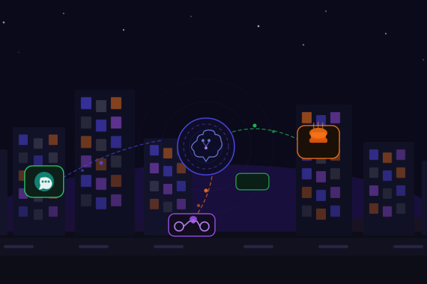 Representação da onipresença da inteligência artificial na gestão de um delivery